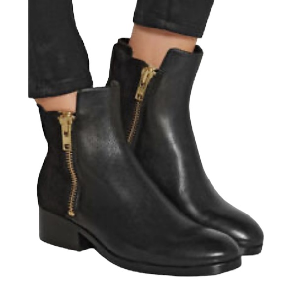 3.1 Phillip Lim Black Leather Suede Ankle Booties Gold Zipper Womens Womens 38.5 - Picture 1 of 14